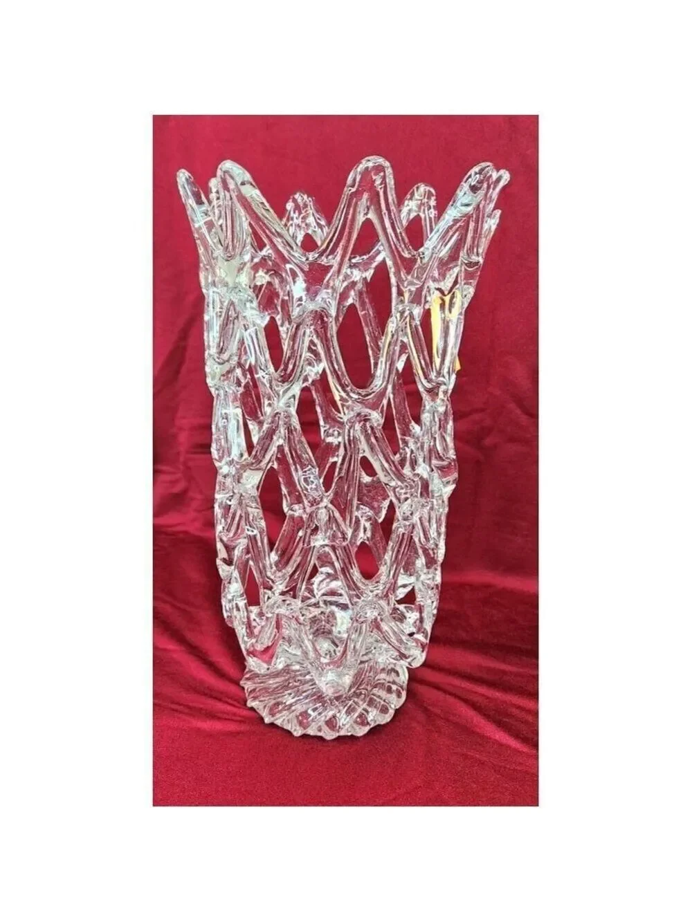 Murano Glass LATTICE WEB Art Glass Vase  MCM Hand Blown Pulled Glass 13.5 X 6 IN